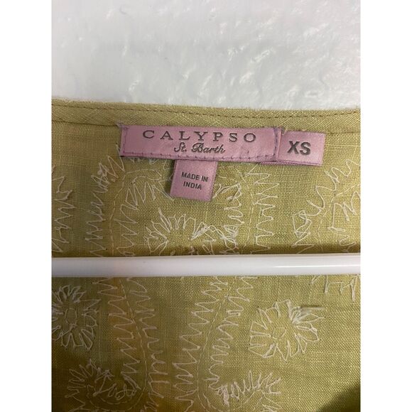 Calypso St. Barth | Chartreuse Linen Tunic Embroidered Sequin Boho - Picture 4 of 9